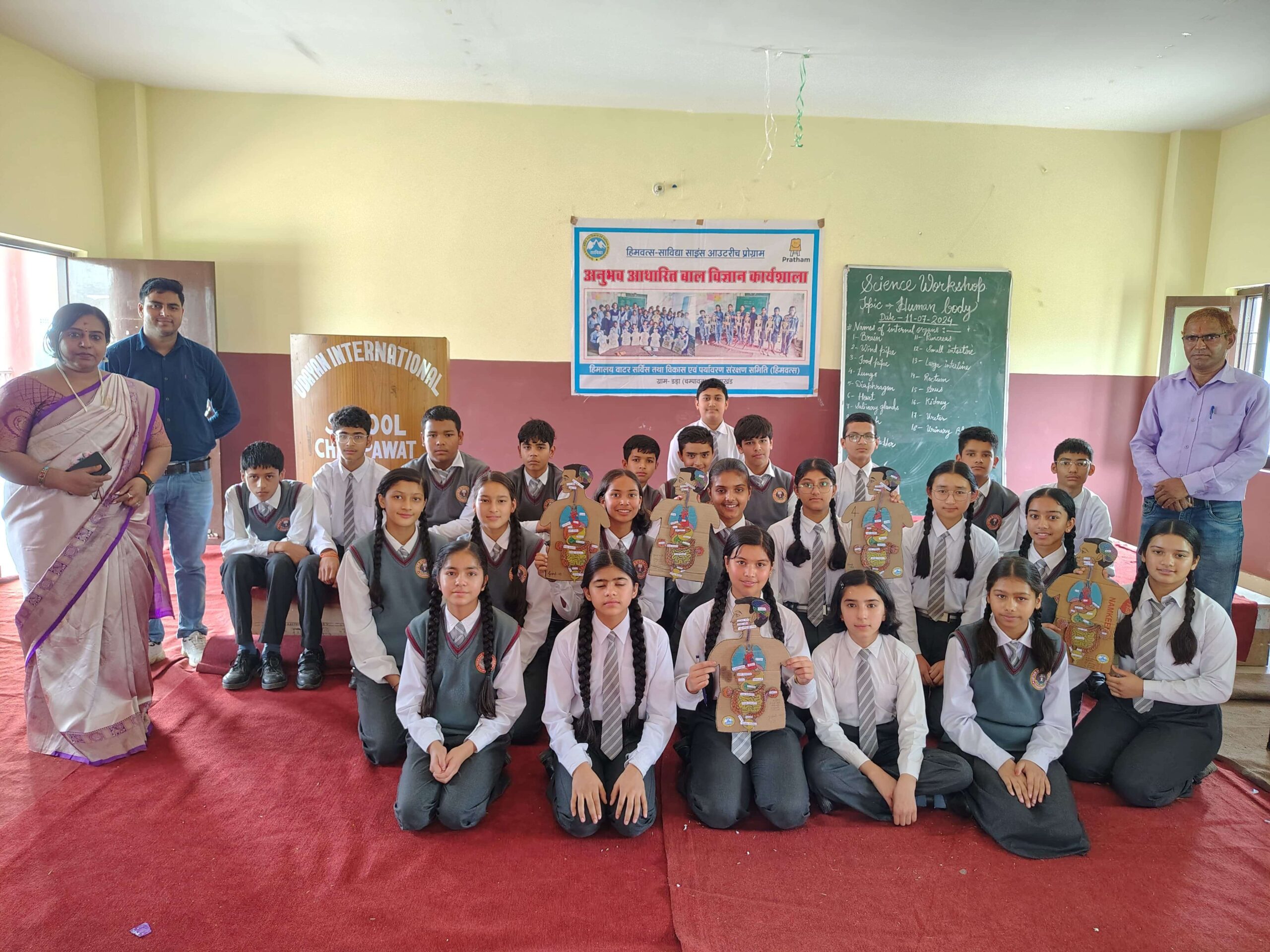 Students of Udayan International School gathered for a group photograph after the human body workshop.