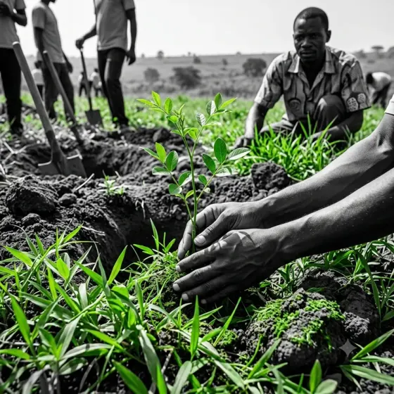 Tree planting on a hillside.